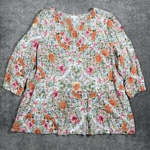 J.Jill Tunic Women's‎ Large Floral Peplum Hem Long Sleeve Delicate Flowy Rayon